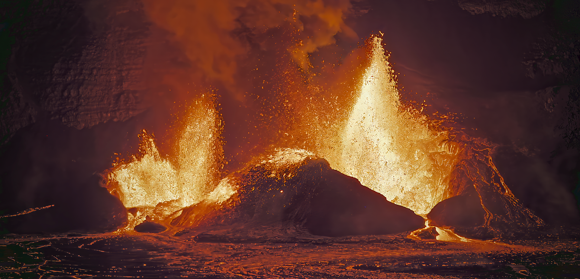 Lava Shooting into the Air at Night on Mauna Loa